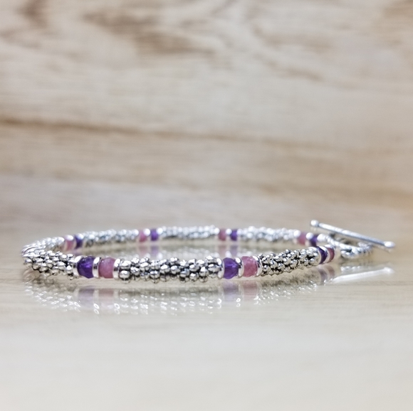 Pink Tourmaline & Amethyst Beaded Bracelet - Picture 4 of 8